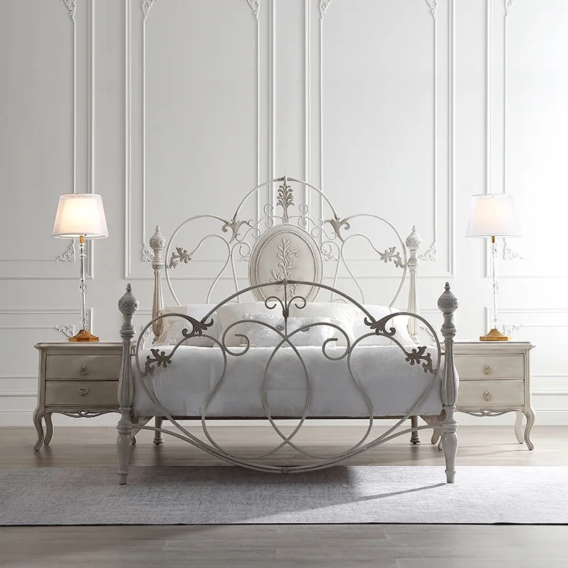 Kainice Latest Design Bedroom Furniture Set Metal Double White Bed