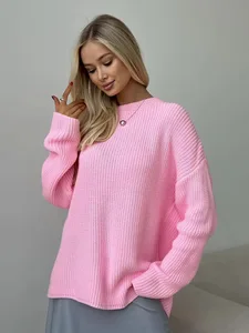2025 New Women's Clothing Solid Color Loose Round Neck Women's Sweater Simple and Versatile Ladies Top