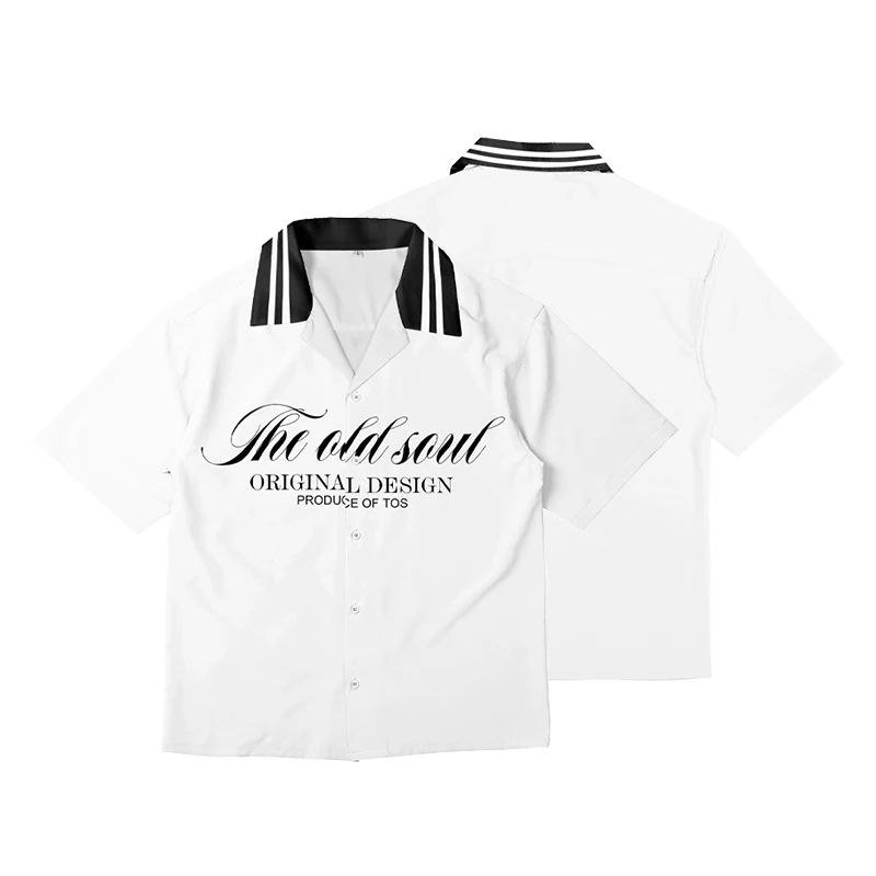 2024 Shirt Customized Summer Solid Color Elastic T-Shirt Men's Letter Printed Loose Top Casual Flip Collar Short Sleeve Shirt
