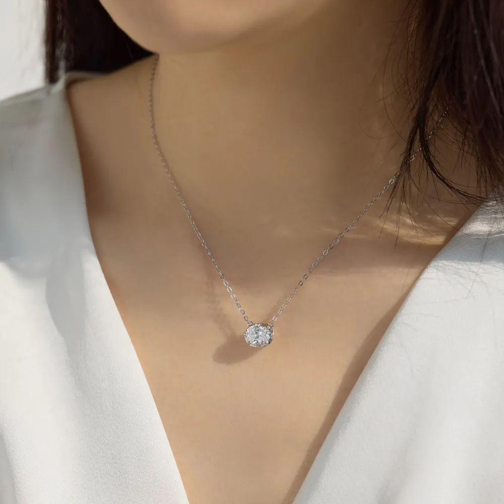 KAKODIY Elegance Women's Accessories Jewelry Beautiful 925 Sterling Silver Chain Solitaire 5A Zirconia Egg Shape Pendant Necklace detail 2