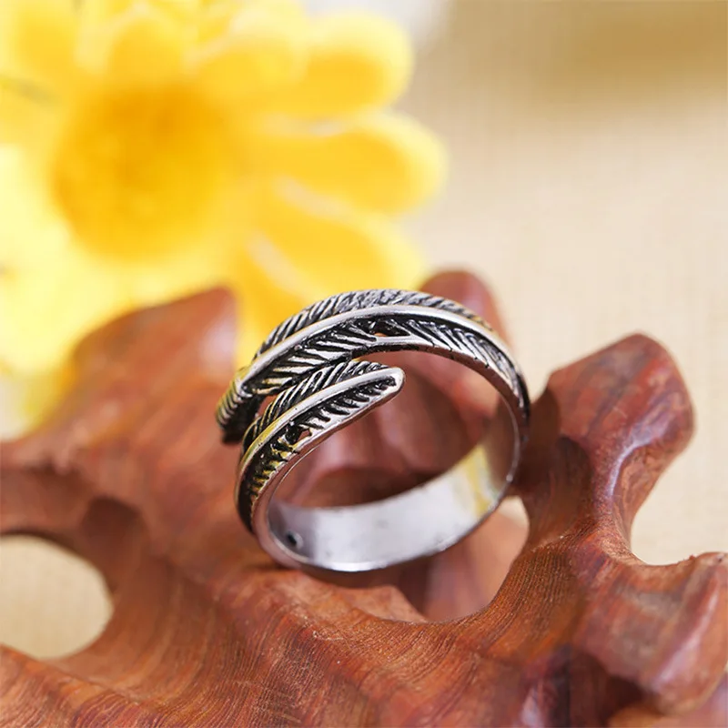アクセサリー silver925 native American feather ring Feather Ring Silver Colored Men Women Adjustable Ring Native