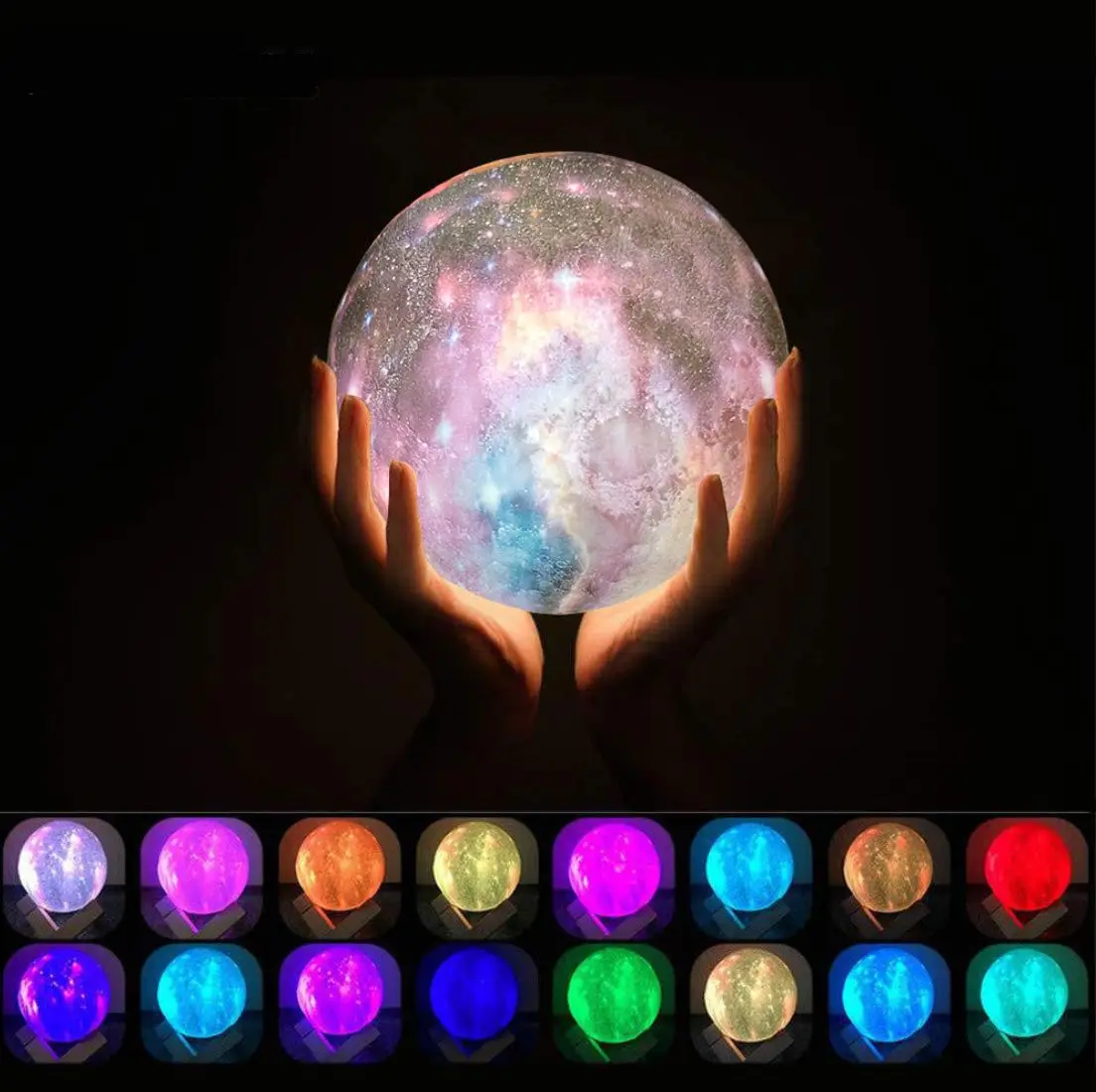 Remote Control 16 Colored Led Night Lights Bedroom Decoration Usb Rechargeable 3d Printing Moon Lamp