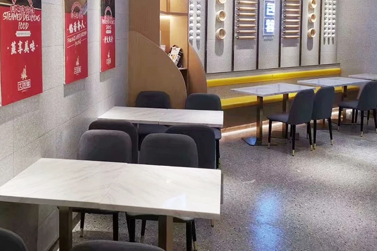 Luxury commercial cafe furniture artificial sintered stone restaurant marble dining table