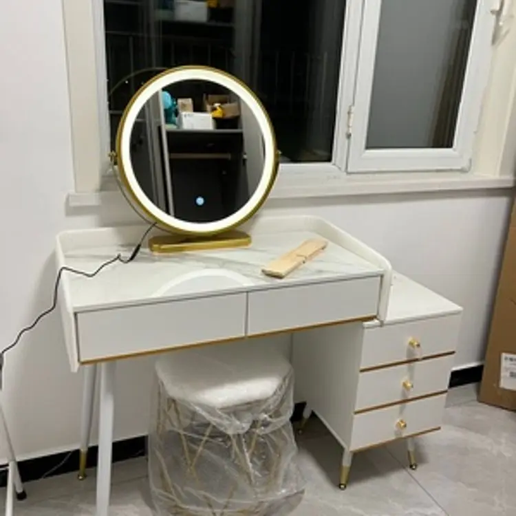 GUAWJRZDP Conjunto de mesa de maquiagem com cadeira, espelho de luz  rotativo de 360°, três modos de iluminação, com 4 gavetas, móveis de quarto  elegantes para meninas (cor: branco A-2, tamanho: 70cm)