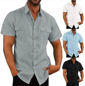 Men's Anti-Wrinkle Breathable Short Sleeve Casual Shirt Double Pocket Summer Work Shirt