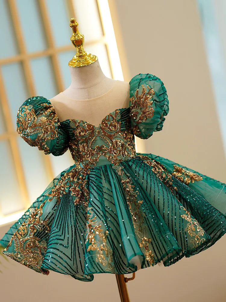 Sparkly Sequins Short Sleeves Flower Girl Dresses Tulle Kids Birthday...