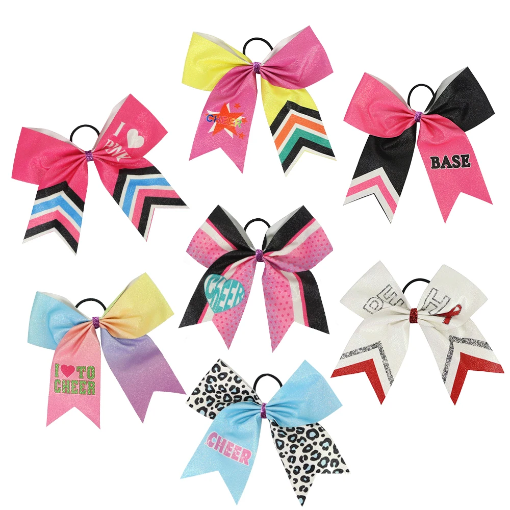 Midi Customized Printed Bows Elastic Cheerleading Bows Teen Girl Softball Baseball Competition Sports Bow Hair Ties