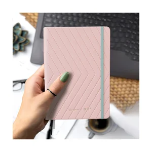 Free Sample Pink Notebook Cute Customized Hardcover A5 A6 PU Leather Journal School Girl Lines Dots Diary Elastic Band Notepad
