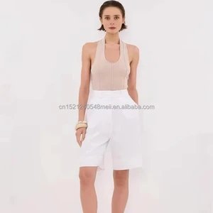 2025 New Casual Summer Vest for European American Women Knitted Top with Collarless Design Above Knee Length Hot Girl Style