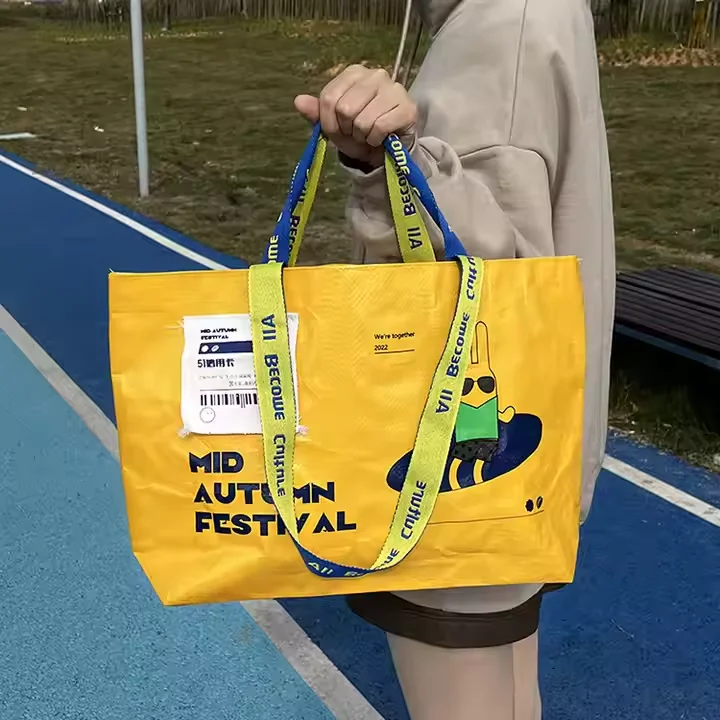 Eco Friendly Recyclable Custom Laminated pp Woven Bag with Long Handle