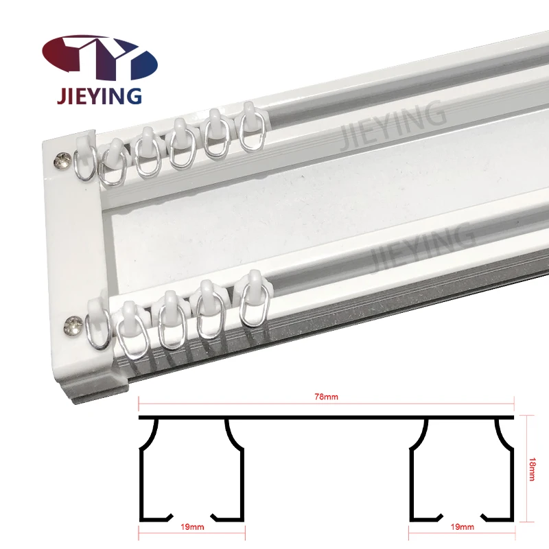 Jieying Aluminum Ceiling Double Curtain Rail Recessed Curtain Poles Suspended Ceiling Double Curtain Track