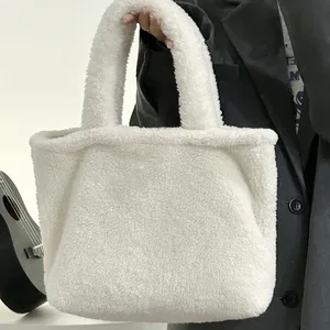 Popular Women's Plush Tote Bags Korean Winter Terry Women Teddy Mom-bag Cream Shopper Faux Fur Shoulder Bags