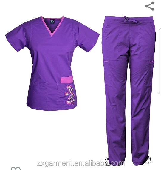Medical Scrubs Uniforms Sets Custom Embroidery Design Hospital Nurse