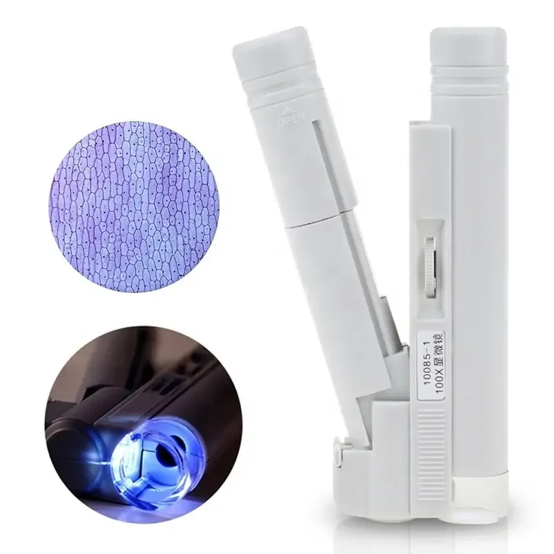 Portable Adjustable Objective Lens Handheld Magnifier 100x Handle Pocket Microscope with Scale