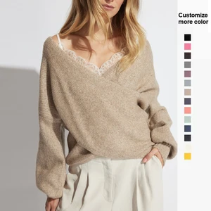 Knitwear Manufacturer Women's Collarless Long Sleeves Ribbed Cuffs Feminine Casual Top Cardigan Ladies Sweater