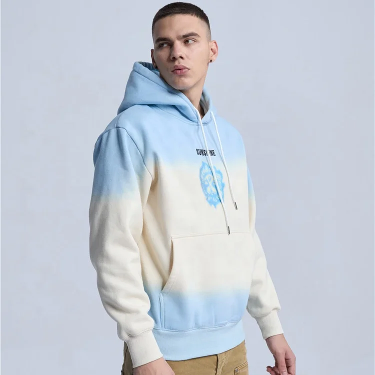 Rainbow Touches Street Sportswear Customized Gradient Dip Dye Unisex Hoodie 100% Cotton Pullover Hooded Sweatshirt for Men