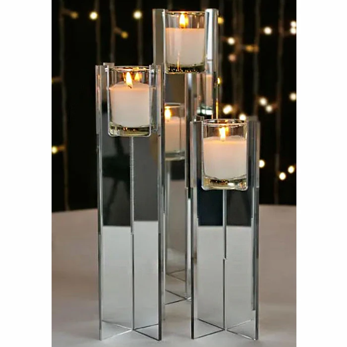 Custom Silver Mirrored Acrylic Votive Candle Holder Riser Free Standing