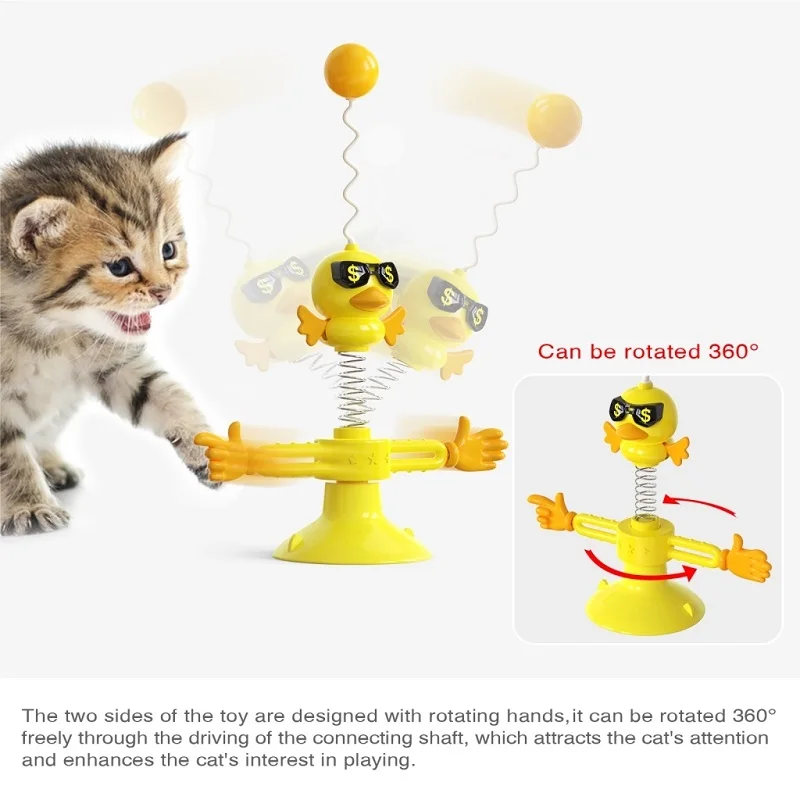 Pet Life 'Windmill' Rotating Suction Cup Spinning Cat Toy - Yellow