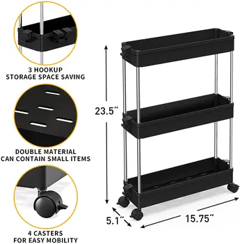 SPACEKEEPER 4 Tier Slim Storage Cart Mobile Shelving Unit Organizer Slide  Out Storage Rolling Utility Cart Tower Rack for Kitchen Bathroom Laundry  Narrow Places, Plastic & Stainless Steel, White 