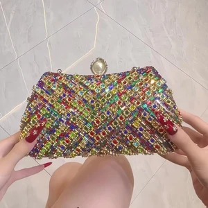 New European and American Banquet Bag Rhinestone Hand-held Bag with Chain Fashionable New Box Bag for Women