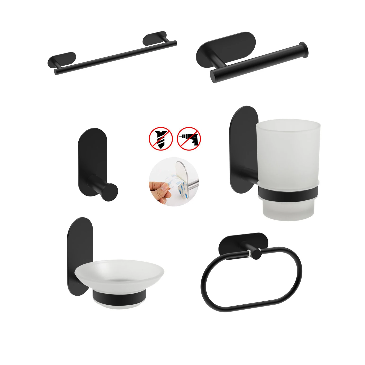 New Design Square Black Stainless Steel Bathroom Accessories Set For