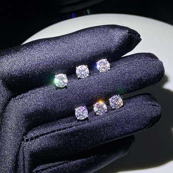 HQ Gems Real Gold 9K White Gold Fashion Stud Earring Women 1 Carat Brilliant Cut Moissanite Diamond Earring Jewelry