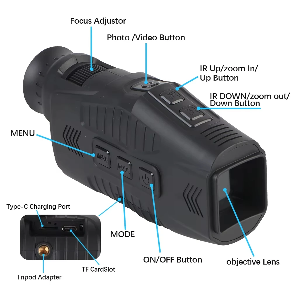 Enjoy Pretty Monocular Scope Device R11 1.54 HD TFT 10X Digital 300M Full Dark Viewing Outdoor Hunting Thermal Night Vision