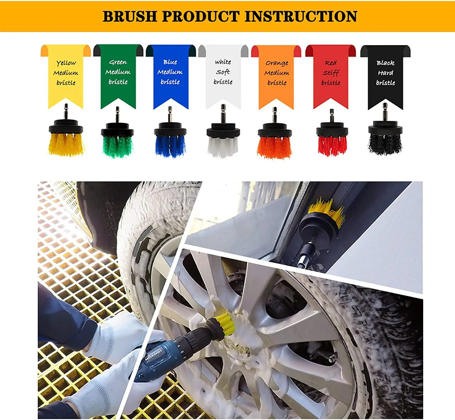 Electric Drill Brush Pad Kit All Purpose Cleaner Auto Tire Cleaning Tool  for Bathroom Kitchen Scrubber Brushes 20pcs/set 