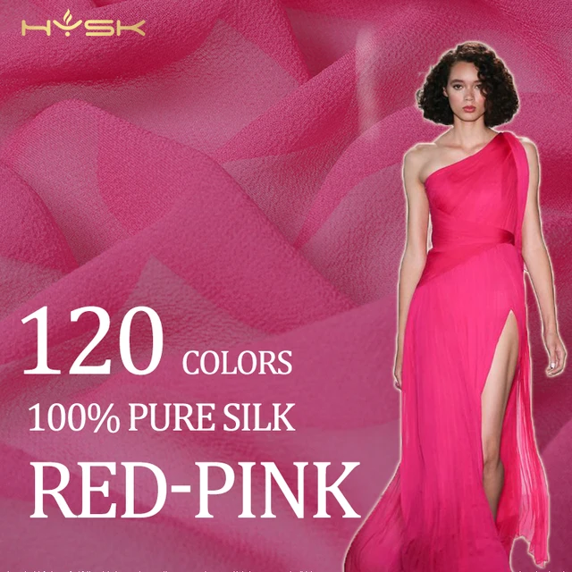 GuangZhou georgette solid red pink dyed Manufacturer transparent 100% Pure Silk Chiffon Fabric in Stock for dress wedding