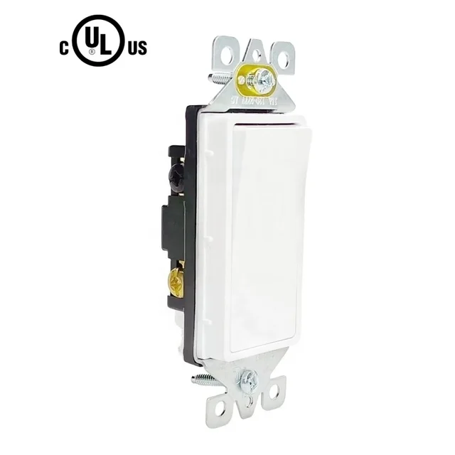 U&L 15A 120/277V 3 Way Side Wire Decorative Rocker Wall Light Switch with Self-grounding Clip