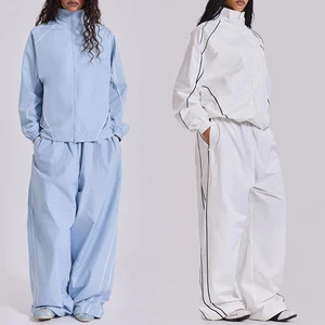 Women's Athletic Running Track Zip up Patchwork Jacket and Quick Dry Boggy Pants Plus Size Breathable 2-Piece Sets for Spring