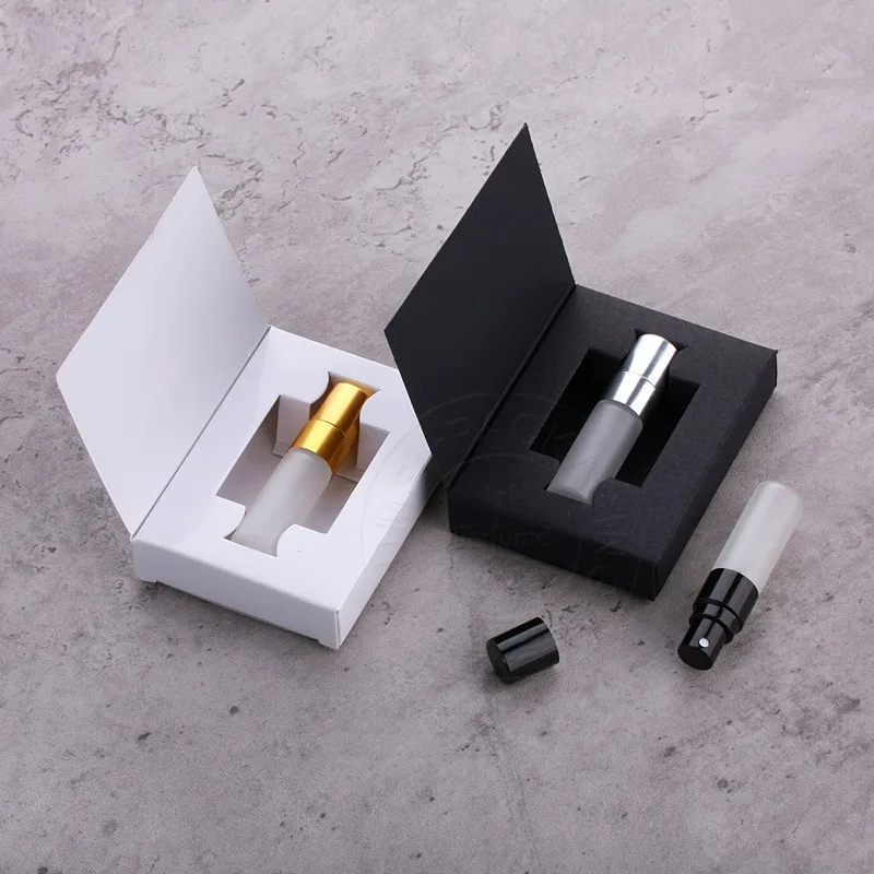 Mini Size 3ml Perfume Tester Spray Bottle 3 ml Frosted Empty Perfume Bottle with White Black Box Package
