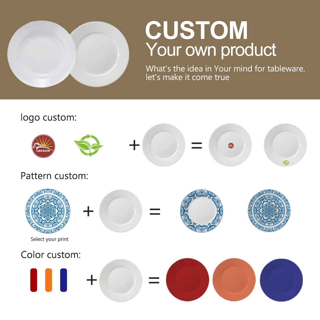 Wholesale Cheap Bulk Simple Round Porcelain White Flat Dinnerware