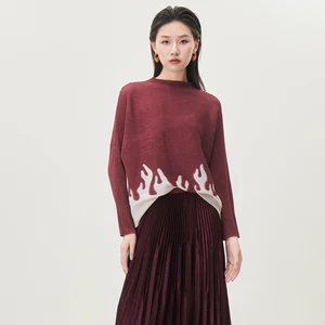 High Quality Miyake Pleated Top Design Loose Printed Long-sleeved T-shirt Autumn Women's Fashion Shirt