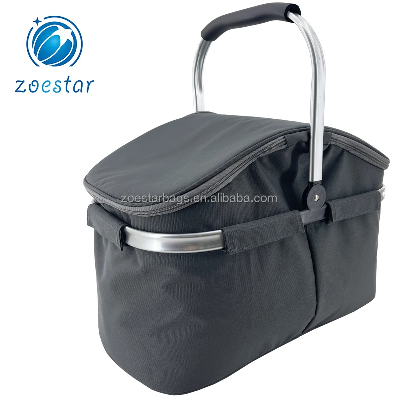 Fold Lunch Picnic Basket Large Insulated Cooler Bag,Picnic Table Basket for Gathering Travel Camping BBQ factory