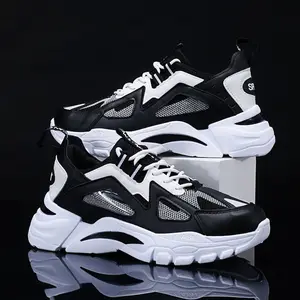 Men's Casual Shoes Breathable Thick-soled Mesh Lightweight Trendy Sneakers Artificial PU Upper Tie Closure
