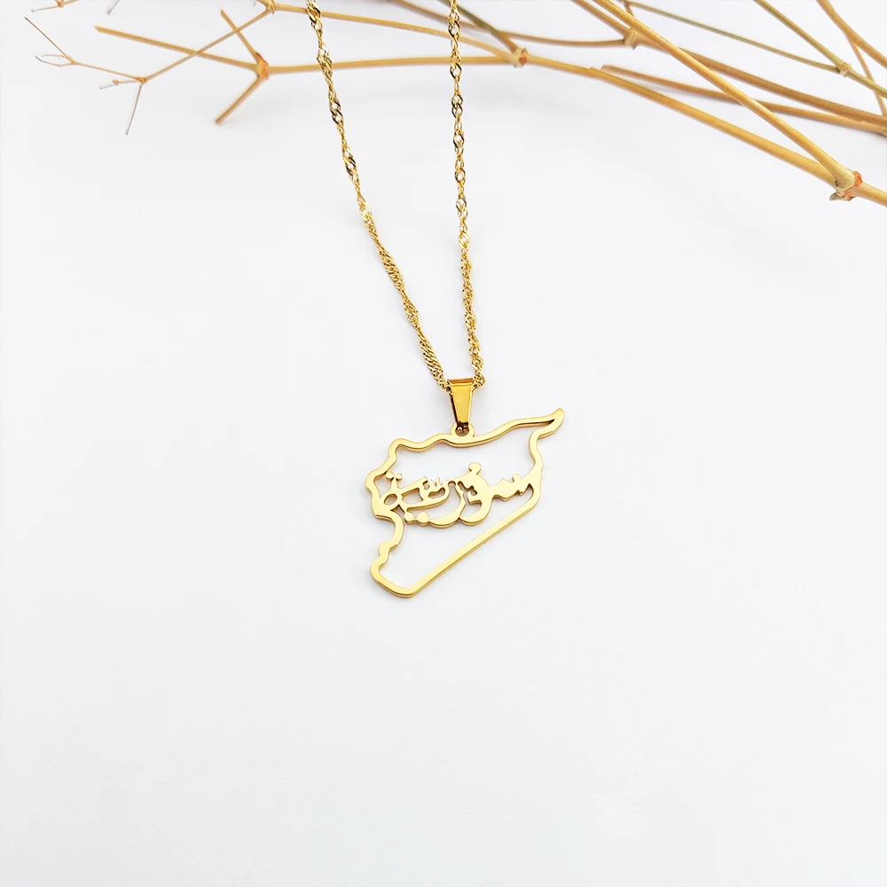 Customized Country Name Map Pendant Gold Color Syrians Maps Charm Necklace