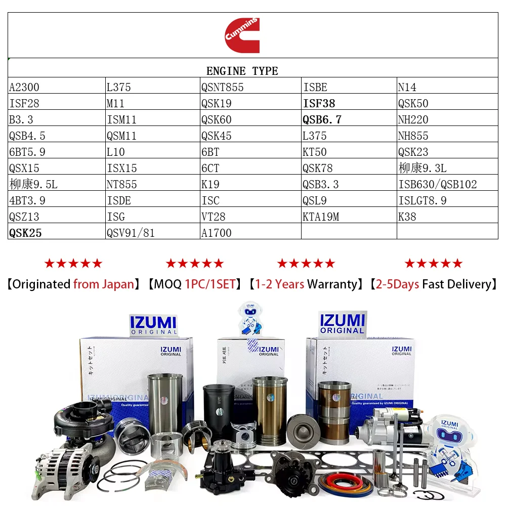 IZUMI ORIGINAL 6D114E -3 PC300-8 QSC8.3 Overhaul Rebuild Kit With Gasket Set Bearing For Cummins Engine Part manufacture