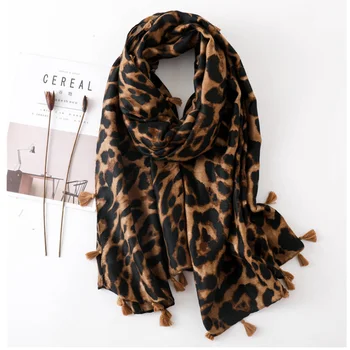 Classic fashion leopard Hijab long scarf ladies cotton scarves shawl