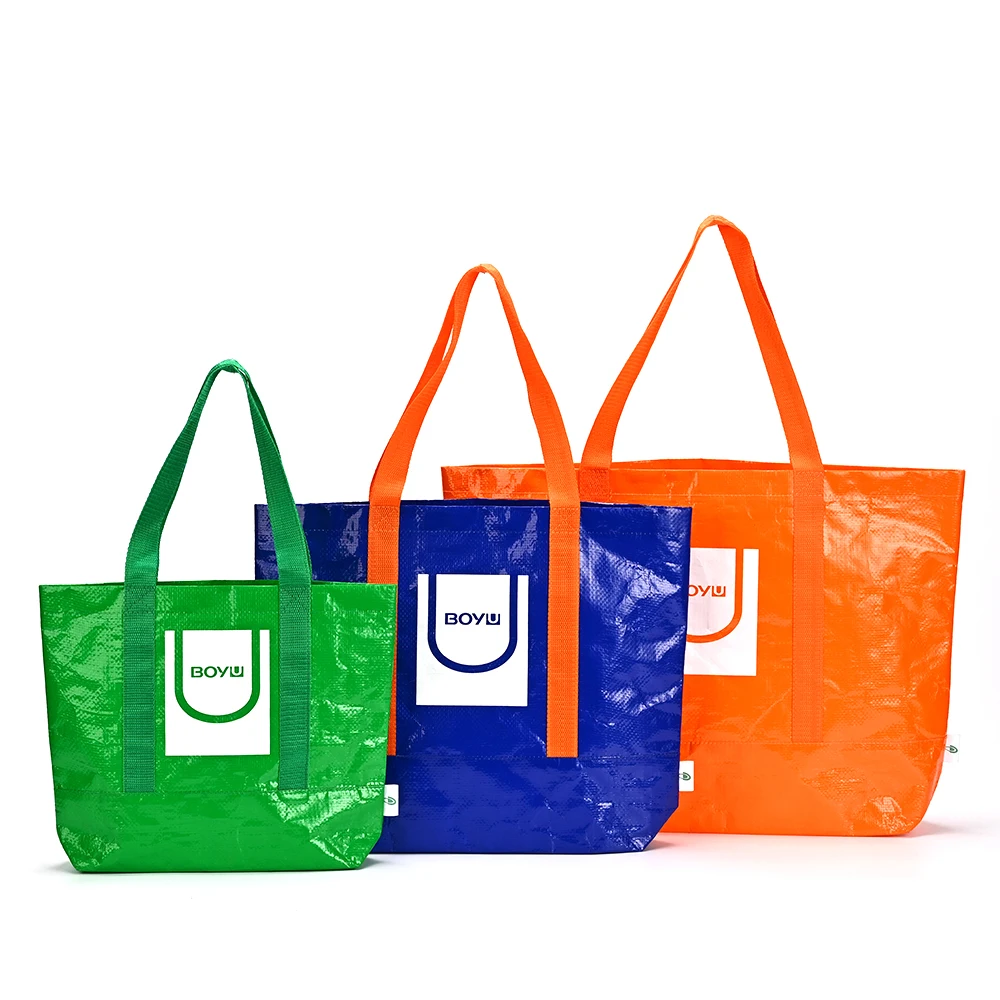 Custom Recycled PP Woven Shopping Tote Bag Eco-Friendly Reusable Grocery Bag with Logo Laminated Waterproof and Durable manufacture