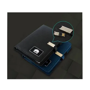 Wholesale Custom A5 PU Leather Journal Agenda Notebook with LED Display Hide Flashdrive Metal Buckle 16GB USB Powerbank