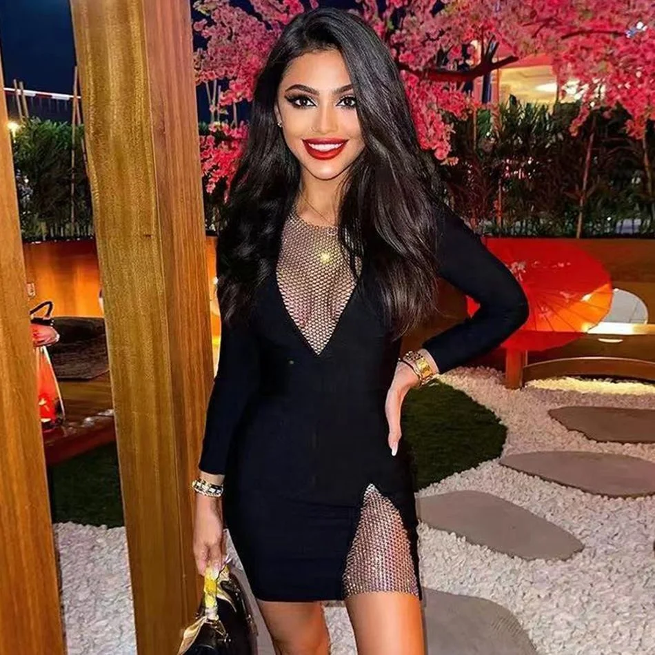 Hot Sale Club Dress Outfit Black Red White Mesh Bodycon