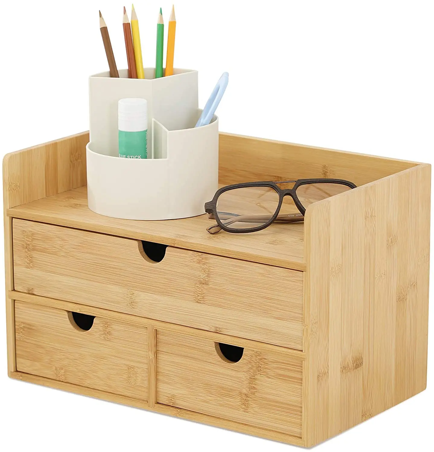 Bamboo Wood Desk Organizer With Drawer,Multifunctional Desktop File ...