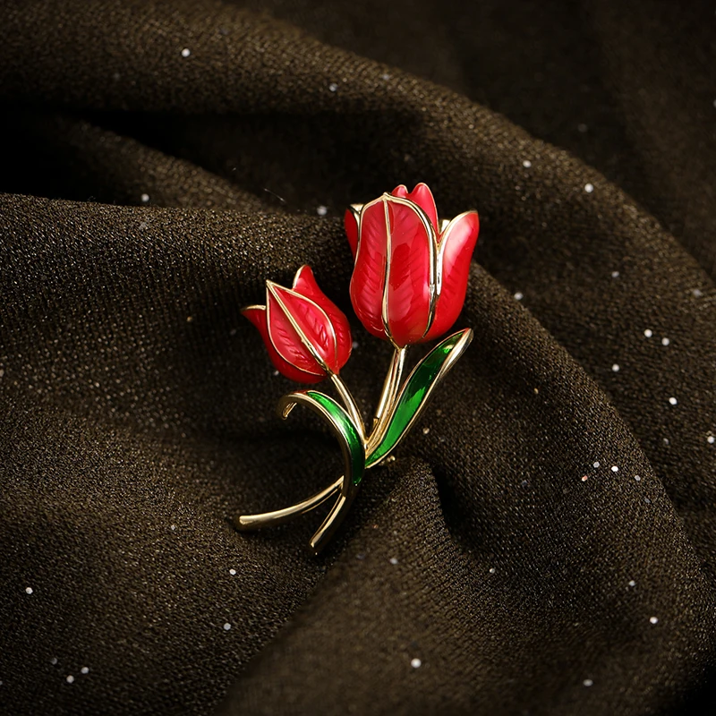 アクセサリー   'Tulip' Brooch #448 XILIANGFEIZI Wholesale Custom Designed Plant 14k Gold Enamel Tulip