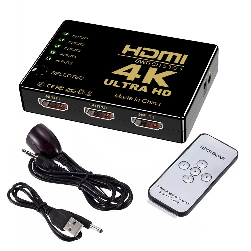 Michelangelo Laboratorium Vædde Oem Hdmi Switcher 5 Port 5x1 Hdmi Switch 5 In 1 Out Ir Remote With Full 3d  And 4kx2k For Hdtv Dvd Stb Ps4 Pc - Buy Hdmi Switch 5x1 5 Input