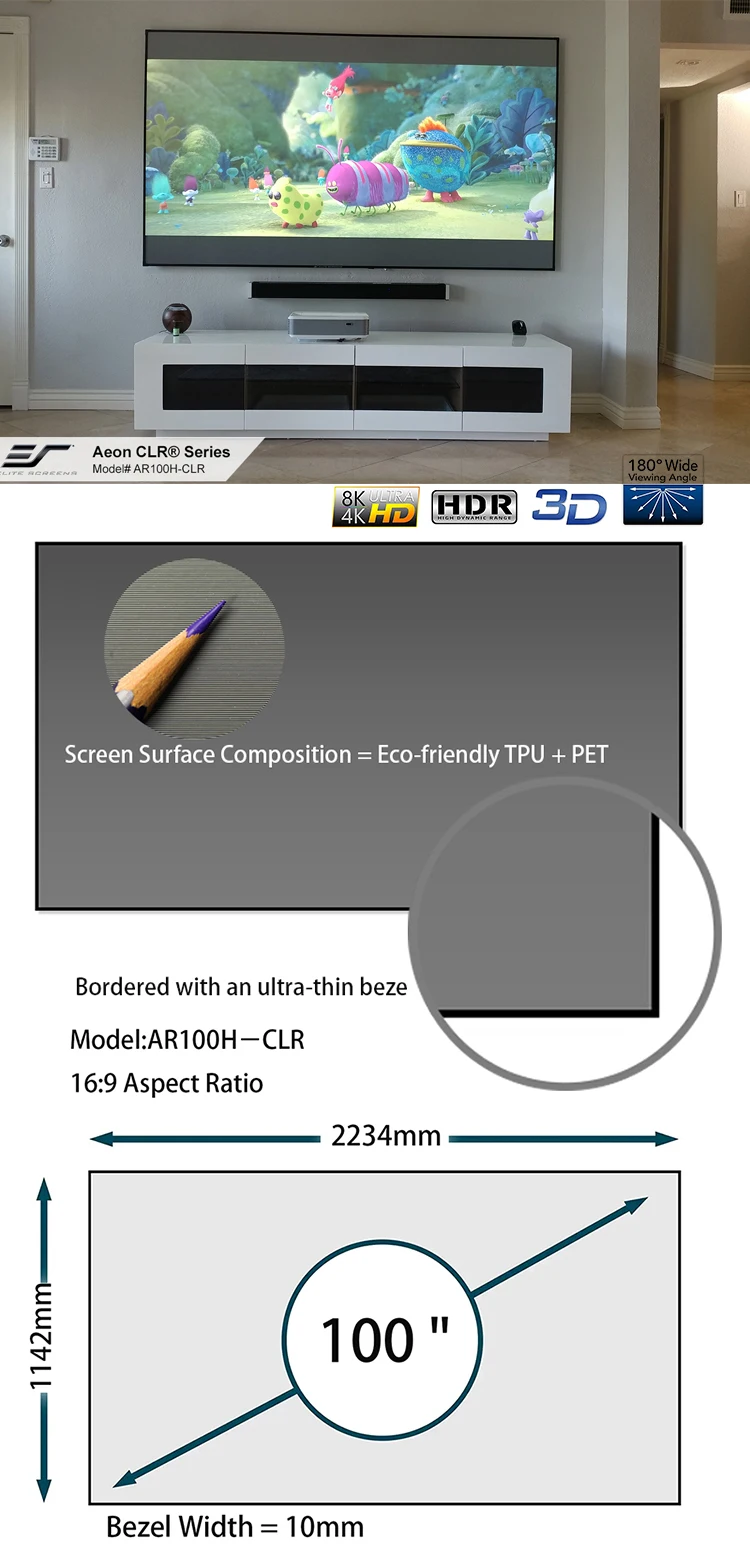 AWOL VISION Ambient Light Rejecting (ALR) Projector Screen For Ultra Short Throw(UST) Projector, 132" Fixed Frame, 80% Picture Quality Improved, 95% Celling Light Rejecting(CLR), Active 3D - C132 - View #4