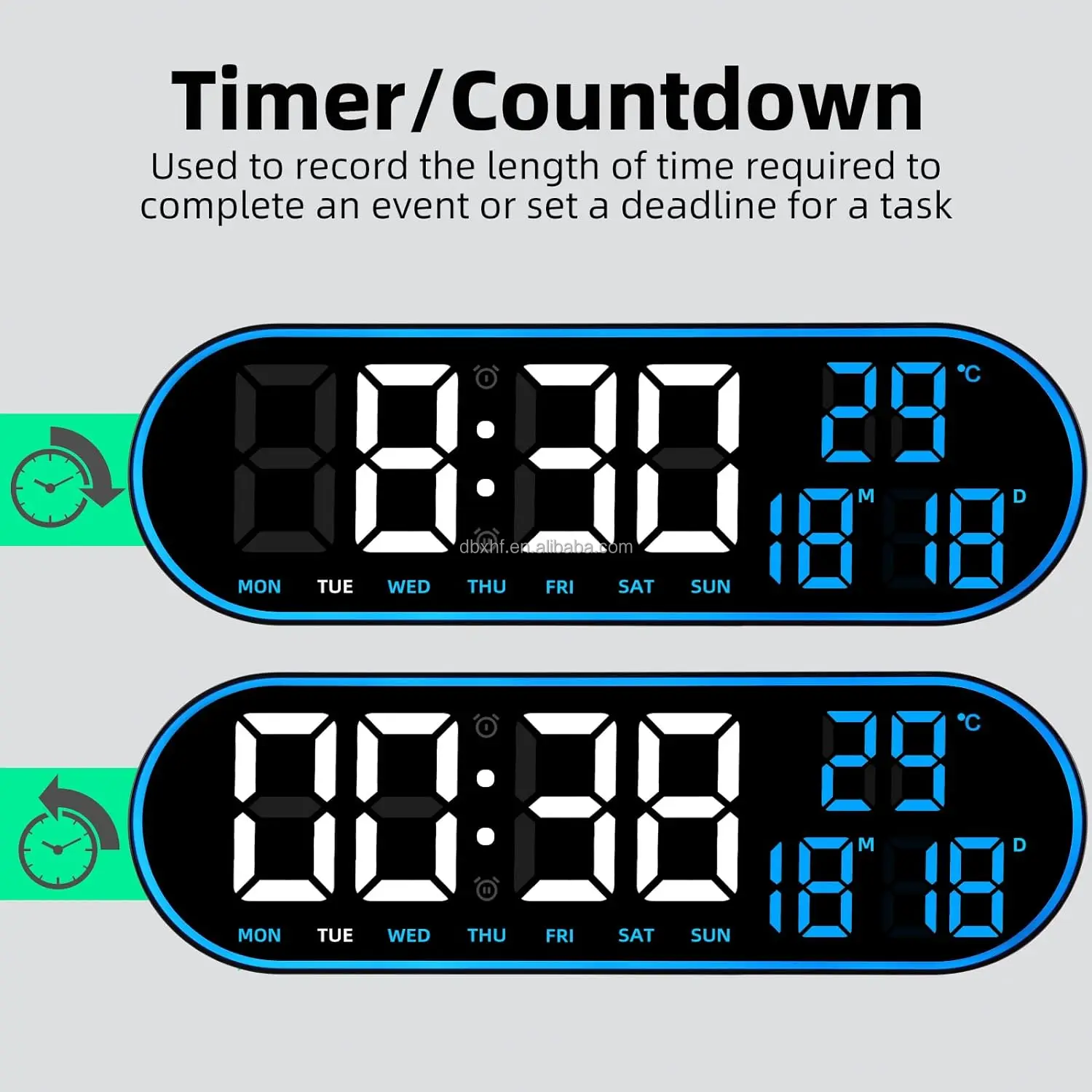 Wall-Mounted Large LED Digital Wall Clock with Temperature Date Week ...