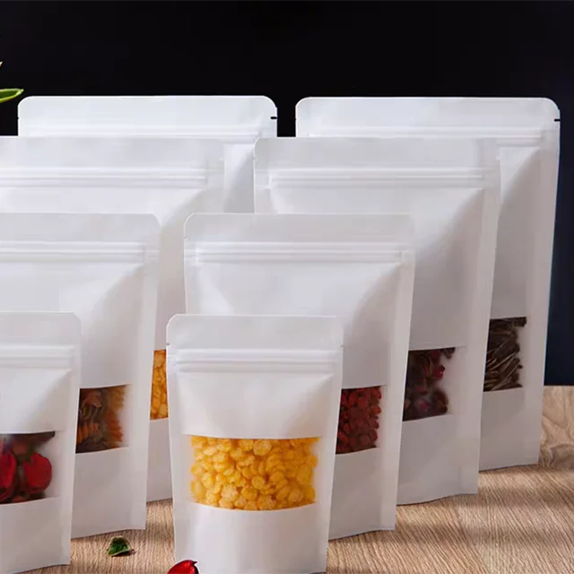Customized Clear Front Zipper Lock  Stand up Food Kraft Paper Bag  Kraft Paper Coffee Bag