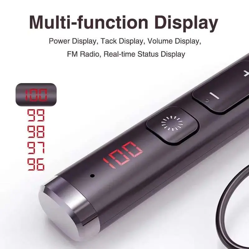 Multi-function Display for Bluetooths+MP3+FM Radio Wireless Neckband Earphone in Magnetic Earbud Design