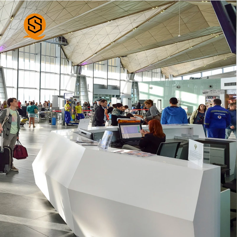 Custom Modern Simple Led Light Office Artificial Stone  Hotel White Reception Desks